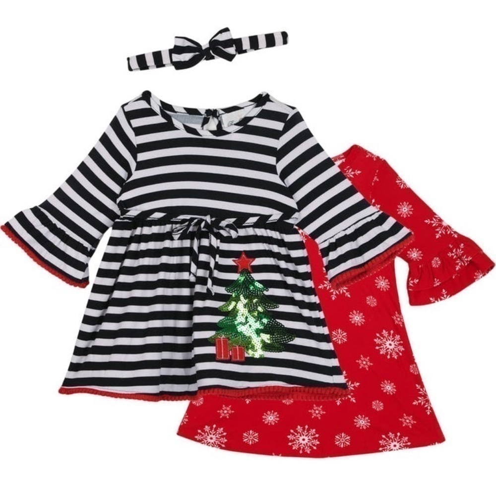 Rare Edition Christmas Dresses And headband 3-piece Set - Picture 2 of 6